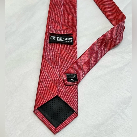 Stacy Adam’s Microfiber Extra Long Red Striped Tie - Picture 3 of 5